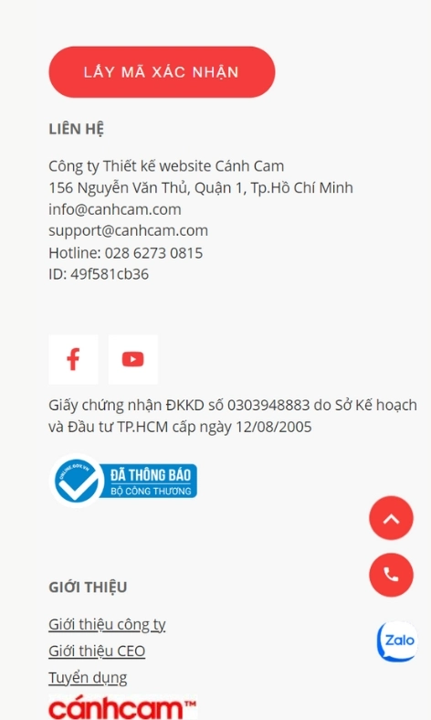 Footer trang web Làm Web PRO Agency khi hiển thị trên di động